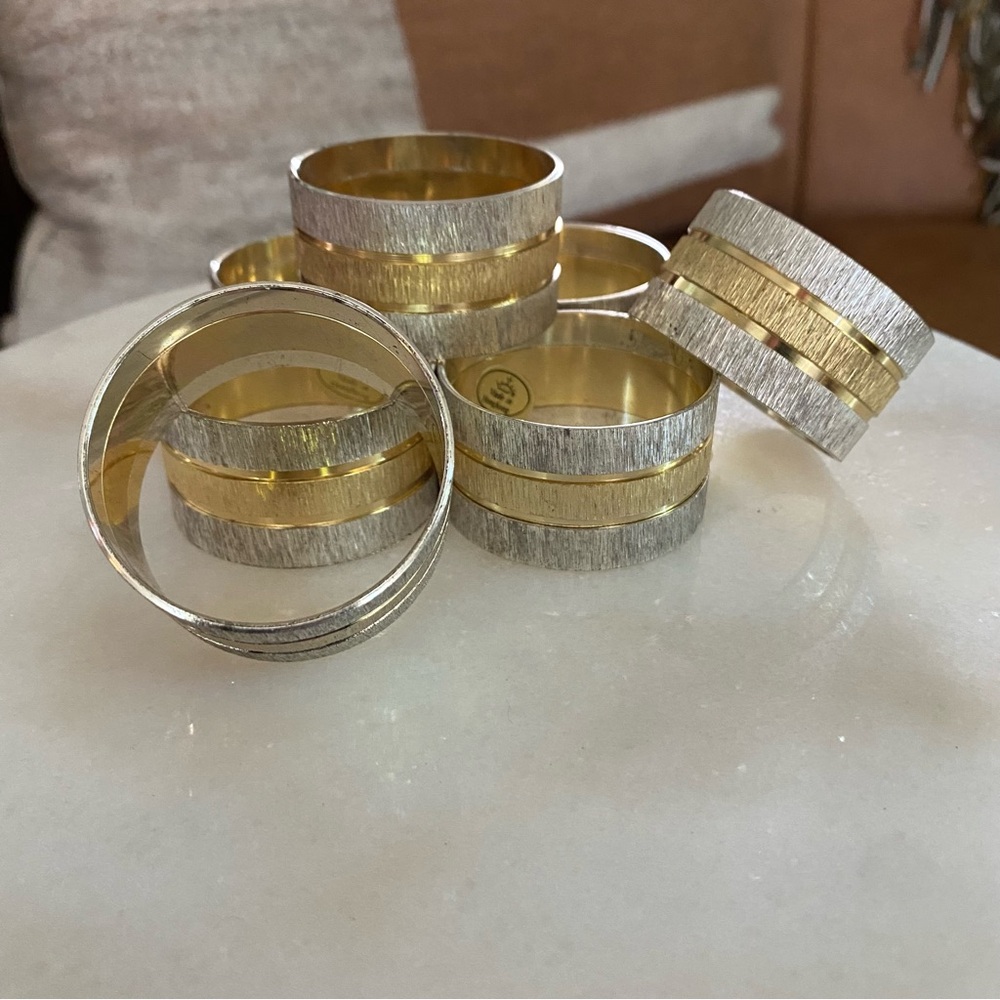 Vtg Post Modern 1980s Gold and Silver Napkin Rings Two-tone Napkin Ring Set of 7